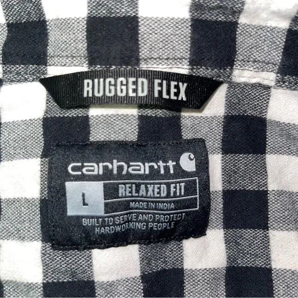 Carhartt Flannel Shirt Black White Mens Size Large Long Sleeve Rugged Flex - Picture 6 of 10